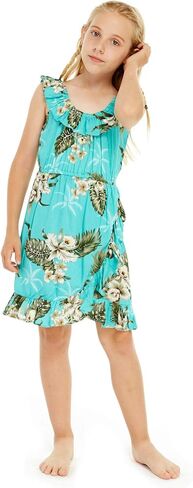 Girl Ruffle Wrap Hawaiian Luau Dress in Green Palm in Saudi Arabia