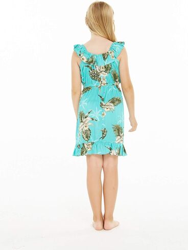Girl Ruffle Wrap Hawaiian Luau Dress in Green Palm in Saudi Arabia