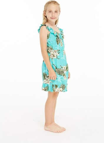 Girl Ruffle Wrap Hawaiian Luau Dress in Green Palm in Saudi Arabia