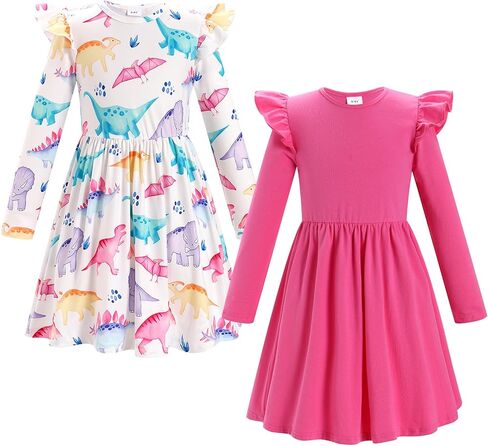 FYMNSI Kids Girls 2 Pack Long Sleeve Dress Toddler Fall Winter Clothes Butterfly Floral Ruffle Casual Holiday Dresses in Saudi Arabia