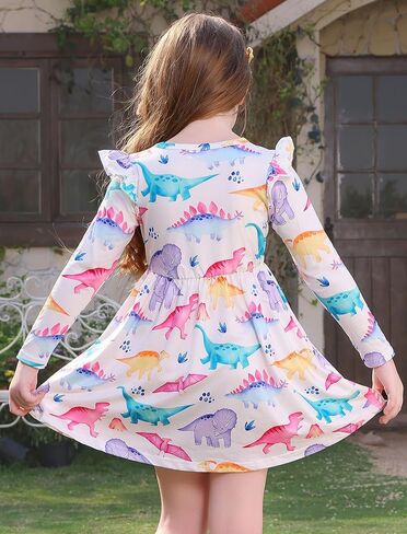 FYMNSI Kids Girls 2 Pack Long Sleeve Dress Toddler Fall Winter Clothes Butterfly Floral Ruffle Casual Holiday Dresses in Saudi Arabia