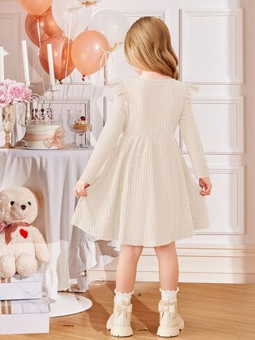 Arshiner Toddler Girl Dress Baby Girls Knitted Ruffle Sleeve Pocket Dresses A-Line Flared Fall Winter Clothes for 2-8 Years in Saudi Arabia