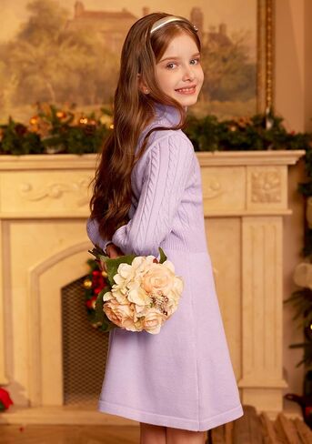 BesserBay Girls Winter Long Sleeve Sweater Dress Turtleneck Cable Knitted Pullover Midi Dress 6-14 Years in Saudi Arabia