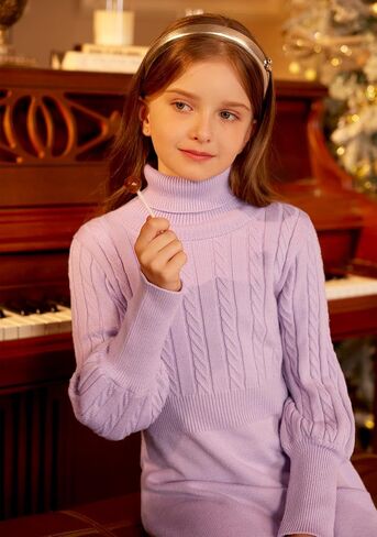 BesserBay Girls Winter Long Sleeve Sweater Dress Turtleneck Cable Knitted Pullover Midi Dress 6-14 Years in Saudi Arabia