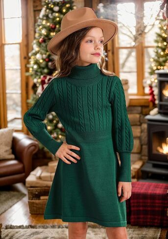 BesserBay Girls Winter Long Sleeve Sweater Dress Turtleneck Cable Knitted Pullover Midi Dress 6-14 Years in Saudi Arabia