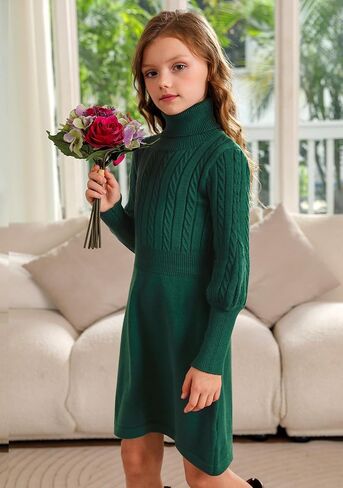 BesserBay Girls Winter Long Sleeve Sweater Dress Turtleneck Cable Knitted Pullover Midi Dress 6-14 Years in Saudi Arabia
