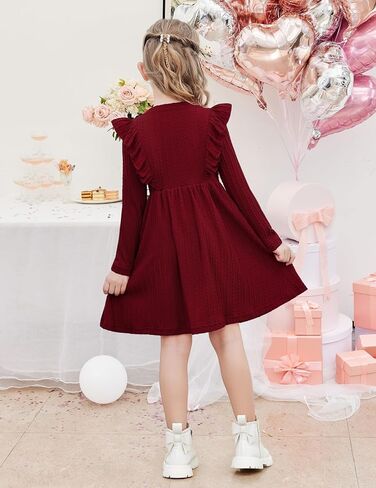 Arshiner Toddler Girl Dress Fruck Shuffle Shepbed Sleeve Long A-Line Swing Swing Fall Winter Bowknot Dressal مع جيوب in Saudi Arabia