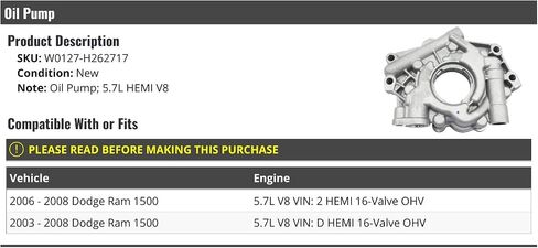 Oil Pump - Compatible with 2003-2008 Dodge Ram 1500 5.7L V8 HEMI 16-Valve in Saudi Arabia