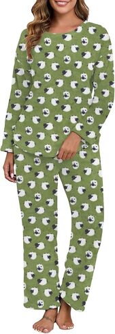 PrinStory Fluffy Pajamas for Women Set Winter Fleece Pajama Sets Warm Fuzzy Pjs Flannel 2 Piece Lounge Sets with Pockets in Saudi Arabia
