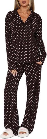 Giraropa Women Fruit Pajamas 2 Piece Pajama Sets Long Sleeve Button Down Shirt Elastic Waist Pants Set Loungewear in Saudi Arabia