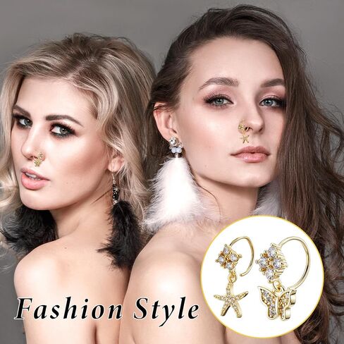10Pcs 20G Gold Dangle Nose Rings Hoop Butterfly Heart Moon Flower Star CZ Cartilage Earring Surgical Steel Dangling Nose Ring Body Piercing Jewelry for Women Men in Saudi Arabia