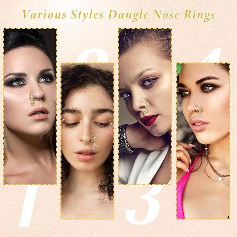 10Pcs 20G Gold Dangle Nose Rings Hoop Butterfly Heart Moon Flower Star CZ Cartilage Earring Surgical Steel Dangling Nose Ring Body Piercing Jewelry for Women Men in Saudi Arabia