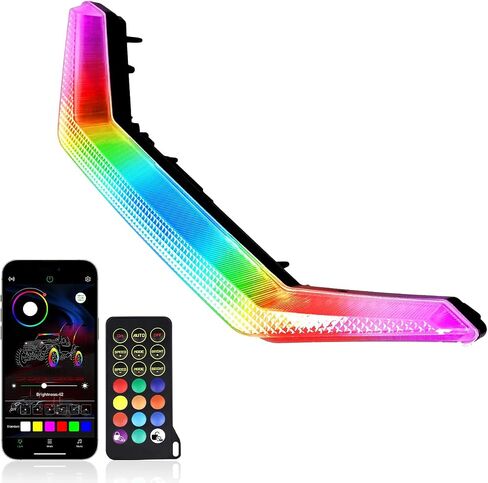 Tavaray RGB RZR Pro Front Accent Light ، Multicolor LED Center Grill Fang Light with App & Remote Control & Music Mypes Modes متوافقة مع Polaris RZR Pro XP/4 Pro R Turbo R 2020-2024 ، 1PC in Kuwait