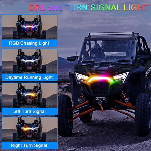 Tavaray RGB RZR Pro Front Accent Light ، Multicolor LED Center Grill Fang Light with App & Remote Control & Music Mypes Modes متوافقة مع Polaris RZR Pro XP/4 Pro R Turbo R 2020-2024 ، 1PC in Kuwait