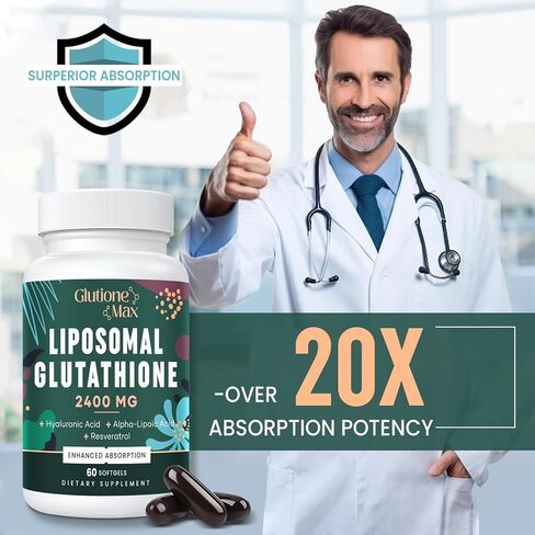 8-in-1 Liposomal Glutathione 2400 MG, High Absorption Antioxidant Formula – with Hyaluronic Acid, Alpha-Lipoic Acid, Resveratrol - Skin, Liver Detox & Immune System, 120 Softgels in Saudi Arabia