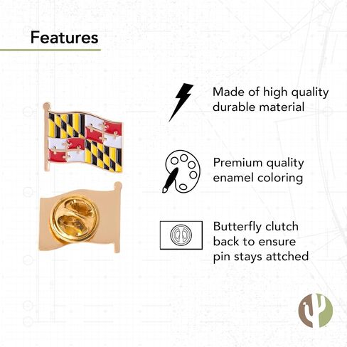 Maryland State Flag Lapel Pin Enamel Made of Metal Souvenir Hat Men Women Patriotic (Rectangle Pin) in Saudi Arabia