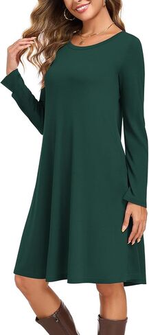 Women's Long Sleeve T-Shirt Dress Casual Loose Fit Swing Dress for Fall Winter with Pockets in Kuwait