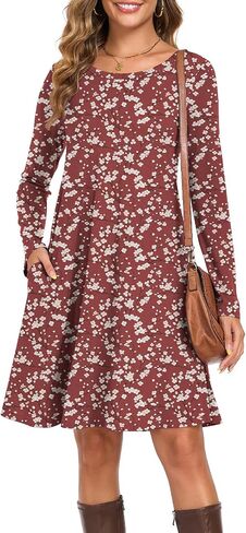 Women's Long Sleeve T-Shirt Dress Casual Loose Fit Swing Dress for Fall Winter with Pockets in Kuwait