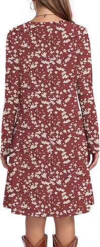 Women's Long Sleeve T-Shirt Dress Casual Loose Fit Swing Dress for Fall Winter with Pockets in Kuwait