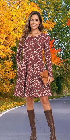 Women's Long Sleeve T-Shirt Dress Casual Loose Fit Swing Dress for Fall Winter with Pockets in Kuwait
