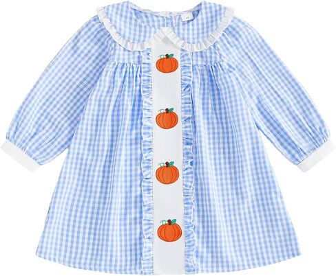 Toddler Baby Girl Halloween Dress Smocked Pumpkin Outfit Long Sleeve A-line Doll Collar Fall Dresses for Kids in Saudi Arabia