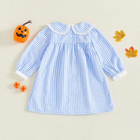 Toddler Baby Girl Halloween Dress Smocked Pumpkin Outfit Long Sleeve A-line Doll Collar Fall Dresses for Kids in Saudi Arabia