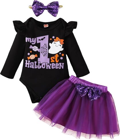 Baby Girl Halloween Costumes My 1st Halloween Outfits Romper+ Tutu Skirt+ Striated Leg Warmer+ Bunny Headband Outfit Set in Saudi Arabia