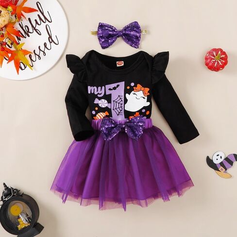 Baby Girl Halloween Costumes My 1st Halloween Outfits Romper+ Tutu Skirt+ Striated Leg Warmer+ Bunny Headband Outfit Set in Saudi Arabia