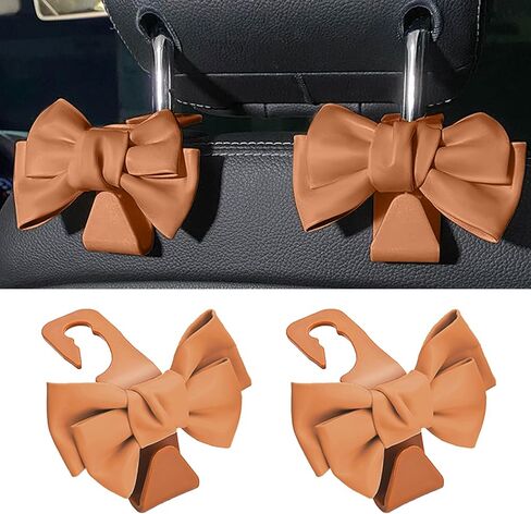 2 PCS Car Seat Headrest Hooks, Cute Bow Shaped Vehicle Backseat Storage Hooks, Leather Bow Shaped Sturdy Car Seat Back Hook for Purses/Coats (Black) in Saudi Arabia