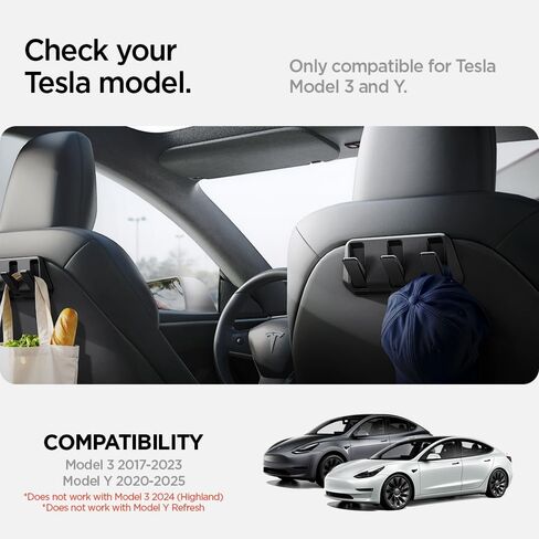 خطاف مقعد سيارة Spigen للطراز 3 2017-2023 & Model Y 2020-2024 (غير متوافق مع طراز جديد Y Juniper 2025/26 و Model 3 Highland 2024/25)-2 Pack in Saudi Arabia