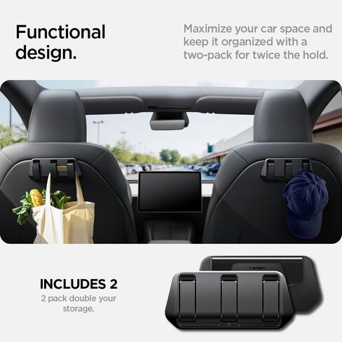 خطاف مقعد سيارة Spigen للطراز 3 2017-2023 & Model Y 2020-2024 (غير متوافق مع طراز جديد Y Juniper 2025/26 و Model 3 Highland 2024/25)-2 Pack in Saudi Arabia