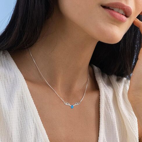 925 قلادة الفراشة الفضية الاسترليني/قلادة الغزلان قرن الوعل ، قلادة من الحجر الفضي القابل للتعديل للنساء ، هدية مجوهرات الحجر المولد لها in Kuwait