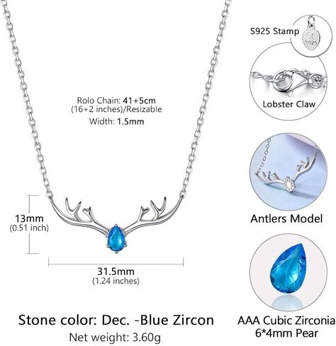 925 قلادة الفراشة الفضية الاسترليني/قلادة الغزلان قرن الوعل ، قلادة من الحجر الفضي القابل للتعديل للنساء ، هدية مجوهرات الحجر المولد لها in Kuwait