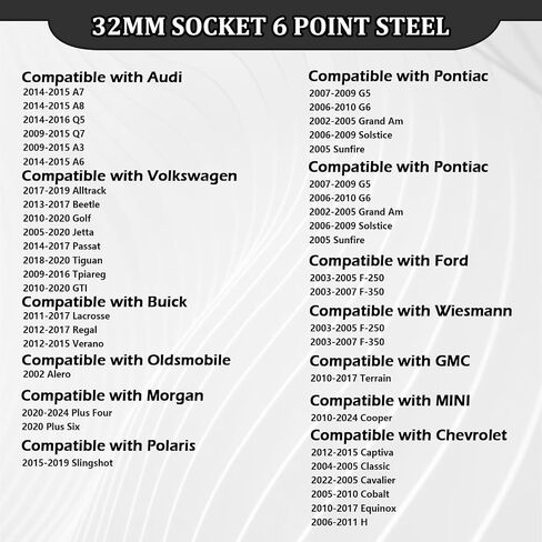 وجع مرشح الزيت 3/8 "32 ملم ، 6 نقاط أداة إزالة مرشح الزيت الثقيلة متوافقة مع BMW Saturn Volkswagen Audi ، مقبس احترافي لأدوات تغيير الزيت (32 مم) in Saudi Arabia