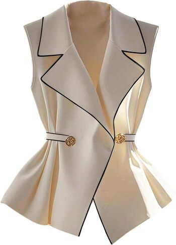 GORGLITTER Women's Business Casual Blazers Vests Trendy Sleeveless Bow Tie Back Work Office Interviews Peplum Vests Top in Saudi Arabia