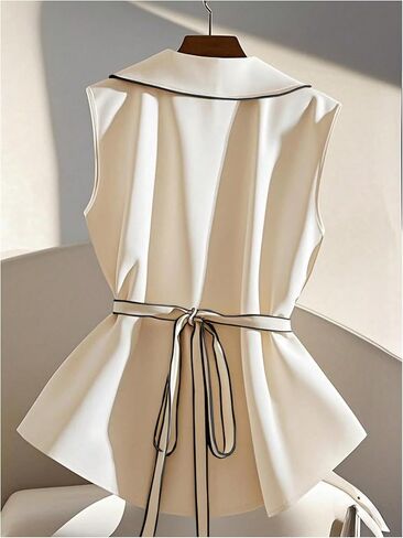 GORGLITTER Women's Business Casual Blazers Vests Trendy Sleeveless Bow Tie Back Work Office Interviews Peplum Vests Top in Saudi Arabia