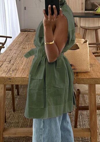 Women's Oversized Sleeveless Blazer Vest Casual Long Open Front Cargo Vest Top Lightweight Cardigan with Belt in Kuwait