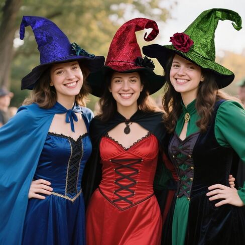 Women Witch Hat with Detachable Flower & Gothic Pendant, Wizard Hats Wicked Costume Accessories for Hallowen Party in Kuwait