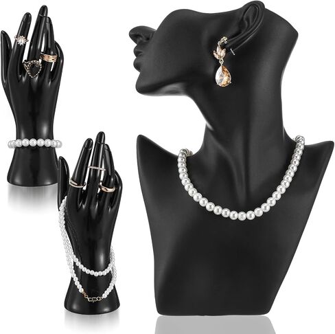 3 PCS Jewelry Display Display Set بما في ذلك Boutique Bust Holder Maronquin arring Stand Hand Display Ring Ring لبيع عرض (أسود) in Saudi Arabia