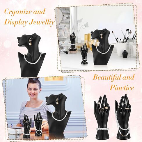 3 PCS Jewelry Display Display Set بما في ذلك Boutique Bust Holder Maronquin arring Stand Hand Display Ring Ring لبيع عرض (أسود) in Saudi Arabia
