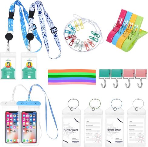 23 PCS Cruise Essentials 2025 بما في ذلك علامة الأمتعة ، حامل تمرير الصعود إلى الماء مع حبل قابل للسحب ، مقاطع مناشف نطاقات منشفة معلقة حبل ، خطافات مغناطيس لمجموعات الرحلات البحرية in Kuwait