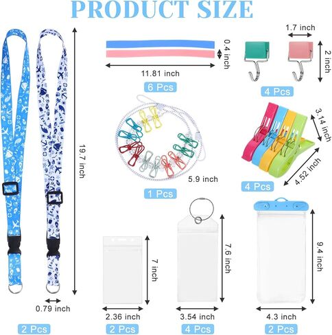 23 PCS Cruise Essentials 2025 بما في ذلك علامة الأمتعة ، حامل تمرير الصعود إلى الماء مع حبل قابل للسحب ، مقاطع مناشف نطاقات منشفة معلقة حبل ، خطافات مغناطيس لمجموعات الرحلات البحرية in Kuwait