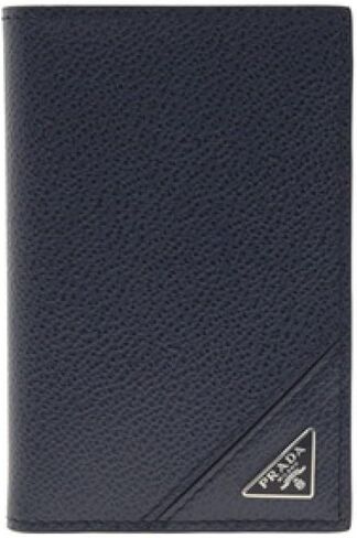 Prada Vitello Grain Blue Leather Triangle Logo Vertical Bifold Wallet in Saudi Arabia