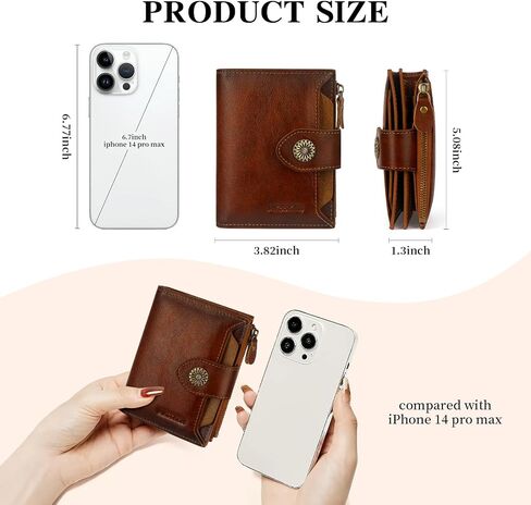 محفظة النساء ، RFID حظر الجلود محفظة المرأة ، حامل بطاقة Bifold Compact Para Mujer مع نافذة معرف قابلة للإزالة (بني) in Saudi Arabia