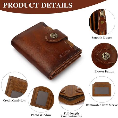 محفظة النساء ، RFID حظر الجلود محفظة المرأة ، حامل بطاقة Bifold Compact Para Mujer مع نافذة معرف قابلة للإزالة (بني) in Saudi Arabia