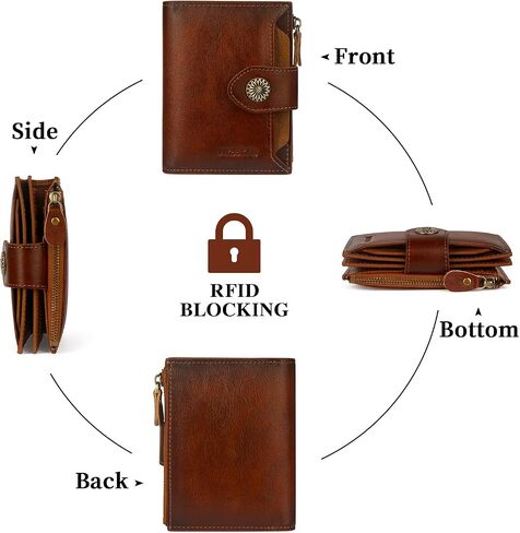 محفظة النساء ، RFID حظر الجلود محفظة المرأة ، حامل بطاقة Bifold Compact Para Mujer مع نافذة معرف قابلة للإزالة (بني) in Saudi Arabia