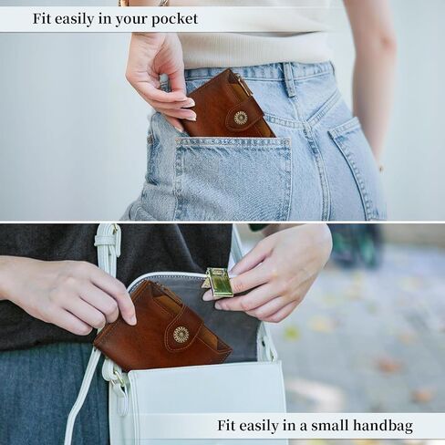 محفظة النساء ، RFID حظر الجلود محفظة المرأة ، حامل بطاقة Bifold Compact Para Mujer مع نافذة معرف قابلة للإزالة (بني) in Saudi Arabia
