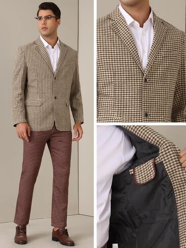 Lars Amadeus Houndstooth Blazer for Men's Classic Fit Business Two Button Plaid Sports Coat in Saudi Arabia