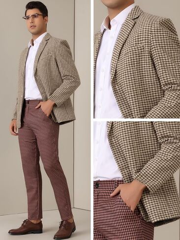 Lars Amadeus Houndstooth Blazer for Men's Classic Fit Business Two Button Plaid Sports Coat in Saudi Arabia