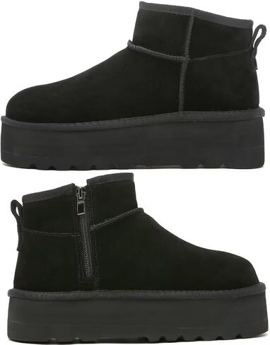 Haifago Suede Platform Mini Snow Boots for Women, Fur Lined Zip up Ankle Winter Booties, Womens Classic Short Boot, Botas Plataforma Para Mujer in Kuwait